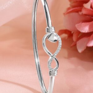 Rhodium-Plated Infinity & Heart Motif Crystal Zirconia Studded Sleek Bracelet - Silver