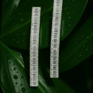 Rhodium Plated Long Cubic Zirconia Studded Statement Drop Earrings - Silver