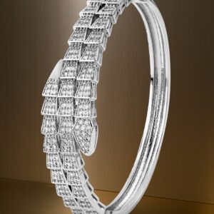 Rhodium-Plated Luxurious Pave-Set Cubic Zirconia Openable Bracelet - Silver