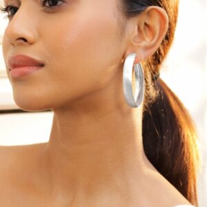Rhodium-Plated Matte Finish Bold Hoop Earrings - Silver