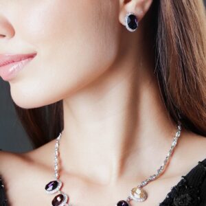 Rhodium-Plated Multihued Zirconia Embellished Flowerlet Necklace set - multicolor