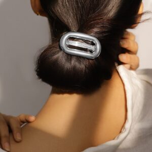 Rhodium-Plated Oval Design Hair Clip – Luxe Statement Hair Accessory for Women - Silver