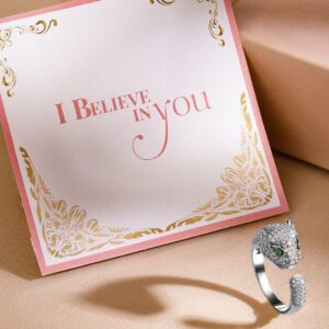 Rhodium Plated Panther Ring | Emerald & Cubic Zirconia Studded Statement Jewelry