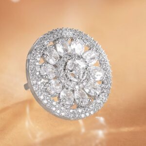 Rhodium plated Pave Zirconia studded Statement Ring - Silver