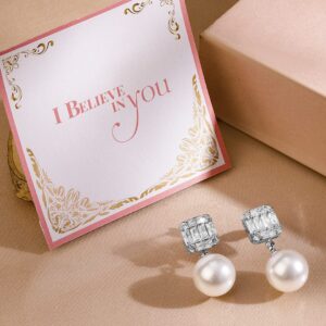 Rhodium Plated Pearl & Cubic Zirconia Drop Earrings - Silver