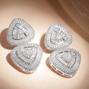 Rhodium Plated Premium AAA Crystal & Cubic Zirconia Studded Triangular Drop Earrings - Dual Color
