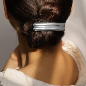 Rhodium Plated Sleek Double-Bar Design Hair Clip – Statement Luxe Hair Accessory - Silver