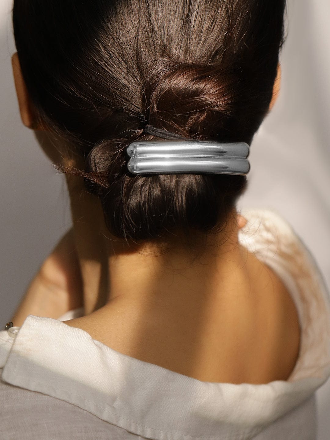 Rhodium Plated Sleek Double-Bar Design Hair Clip – Statement Luxe Hair Accessory - Silver