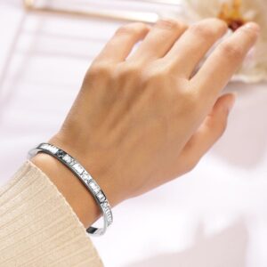 Rhodium-Plated Stainless Steel Tarnish-Free Waterproof Cubic Zirconia Bracelet - Silver