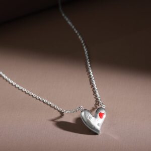 Rhodium-Plated Stainless Steel Tarnish-Free Waterproof Cubic Zirconia Heart Necklace - Silver