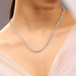 Rhodium-Plated White Cubic Zirconia Studded Classic Tennis Necklace - Silver