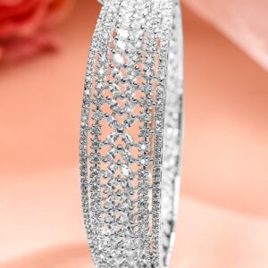 Rhodium-Plated White Cubic Zirconia Studded Openable Bracelet with Classic Design - Silver