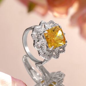 Rhodium-Plated Yellow Sapphire and Cubic Zirconia Detailing Adjustable Statement Ring