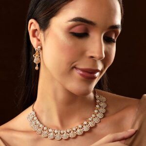 Rose Gold Plated Appealing CZ Studded Contemporary Necklace Set - Rose Gold