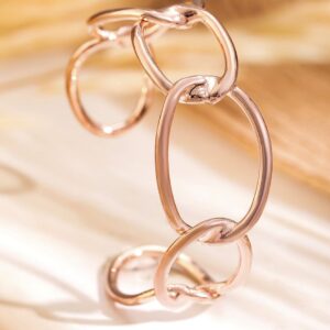 Rose Gold-Plated Chain Link Open Cuff Bracelet Modern Statement Jewelry