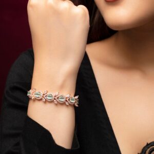 Rose Gold Plated Handcrafted Sea Green AD Studded Bracelet - Rose Gold