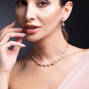 Rose Gold-Plated White AD-Studded Jewellery Set - Rose Gold
