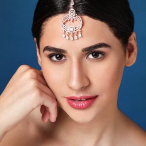 Rose Gold Plated & White CZ Studded Maangtikka - Rose Gold