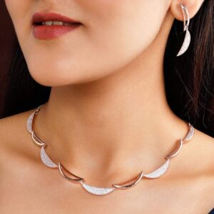Rose Gold Plated Zirconia Stone Studded Handcrafted Necklace Set. - Rose Gold
