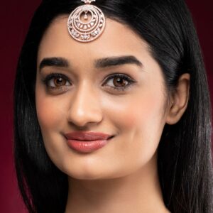 Rose Gold Plated Zirconia Stone Studded Maang Tikka. - Rose Gold