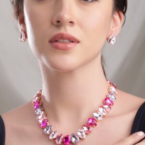 Rosy Prairie Dreams Multicolored Pink Stone Western Necklace Set - Gold