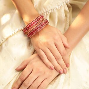 Royal Elegance 22K Gold-Plated Red Kemp Stone Bangles - Red / 2.4