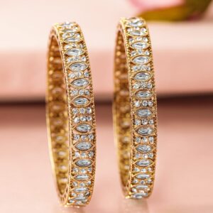 Set of 2 18 K Mehandi Gold-Plated Bangles with Cubic Zirconia & White Stone Details - 2.4