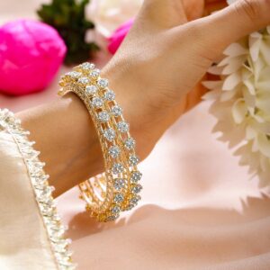 Set of 2 18K Gold-Plated AD Studded Floral Filigree Handcrafted Bangles - 02-Aug