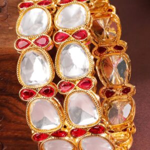 Set of 2 18K Gold-Plated Crystal White Cubic Zirconia & Ruby Red Stone Studded Bangles - 2.8