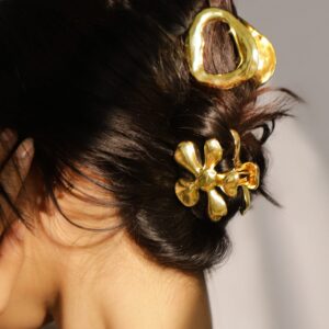 Set of 2 18K Gold Plated Floral & Abstract Hair Claw Clips - Gold