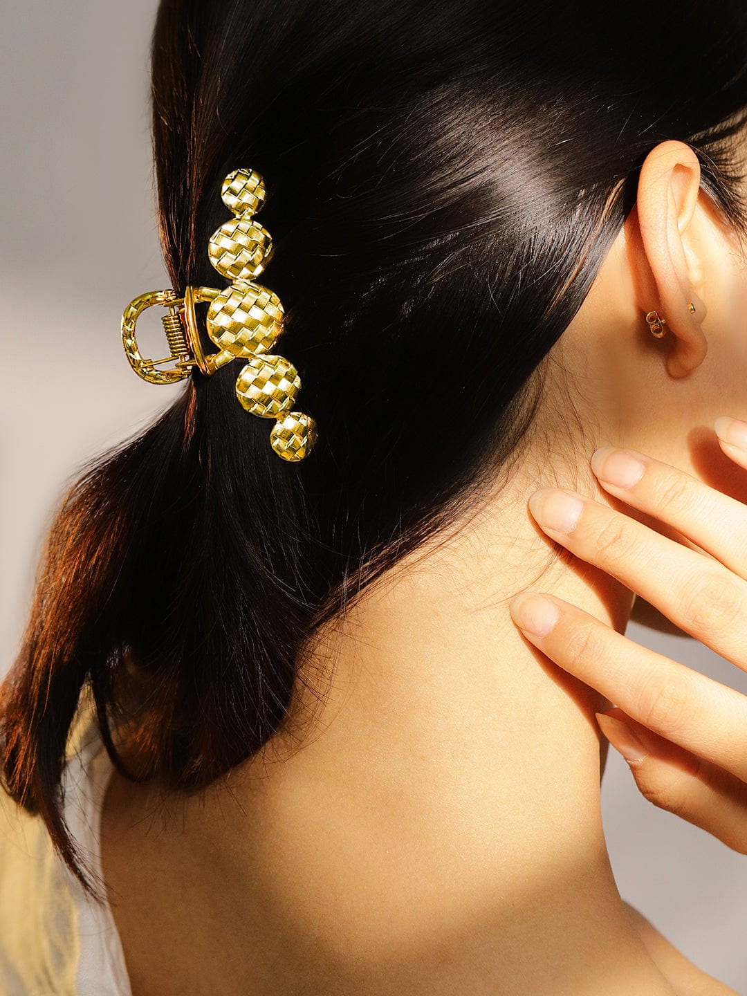 Set of 2 18K Gold Plated Hair Claw Clips – Heart & Braided Statement Hair Accessory - Gold