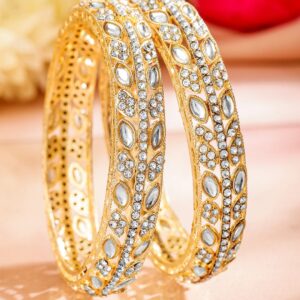 Set of 2 18K Gold-Plated Kundan & AD Studded Handcrafted Premium Bangles for Women - 2.8