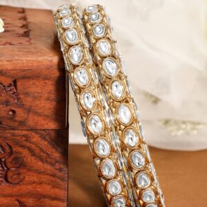 Set of 2, 18K Gold-Plated Kundan Studded Handcrafted Traditional Bangles - 2.4