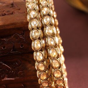 Set of 2 18K Gold-Plated Light Gold-Toned Cubic Zirconia Oval Studded Bangles - 2.6