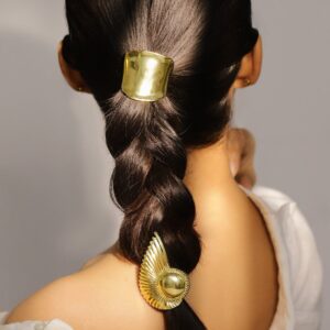 Set of 2 18K Gold Plated Luxe Sculpted & Radiant Fan Design Hair Ties Accessories - Gold