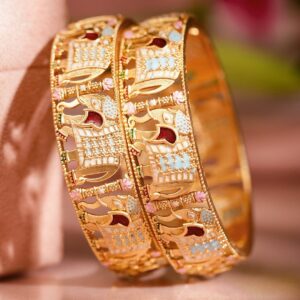 Set of 2 18K Gold-Plated Multicolor Enamel in Elephant Handcrafted Ethnic Bangles - 02-Jun