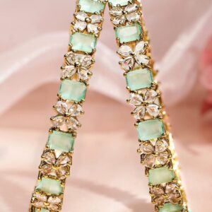 Set of 2 18K Gold-Plated Pastel Green & White Zirconia Studded Floral Bangles - 2.8