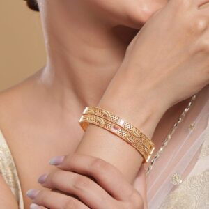 Set of 2 18K Gold-Plated Pastel Pink & Mint Green Stone Studded Traditional Bangles - 02-Jun