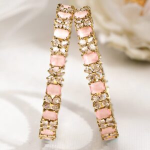 Set of 2 18K Gold-Plated Pastel Pink & White Cubic Zirconia Studded Floral Bangles - 2.6