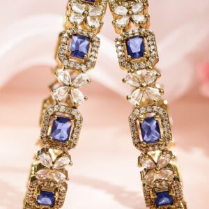 Set of 2 18K Gold-Plated Purple AD & White Zirconia Studded Floral Design Bangles - 2.4