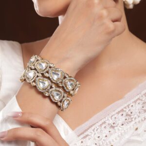 Set of 2 18K Mehandi Gold-Plated Crystal White CubicZirconia Studded Premium Bangle - 2.4