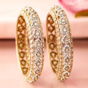 Set of 2 18K Mehandi Gold-Plated Kundan & Cubic Zirconia Studded Designer Bangles - 2.6