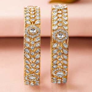 Set of 2 18K Mehandi Gold-Plated Kundan & Cubic Zirconia Studded Handcrafted Bangles - 2.4