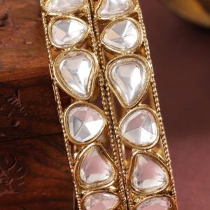 Set of 2 18K Mehandi Gold-Plated White Cubic Zirconia Studded Designer Bangles - 2.8