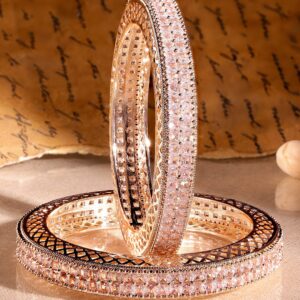 Set of 2 18K Rose Gold-Plated White Cubic Zirconia Studded Luxe Bangles for Women - 02-Jun