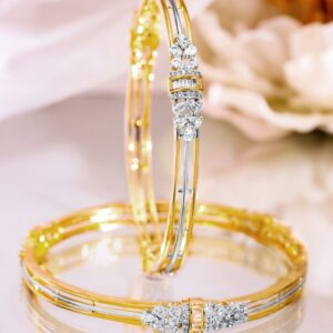 Set of 2, 22K Gold-Plated & Rhodium Accent Cubic Zirconia Studded Bangles - 2.8