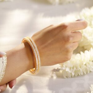 Set of 2, 22K Gold-Plated Cubic Zirconia Studded Sparkling Premium Bangles - 2.6