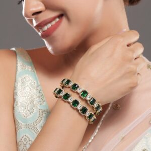 Set Of 2 22K Gold-Plated Emerald Green & White Cubic Zirconia Stone-Studded Bangles - 2.8