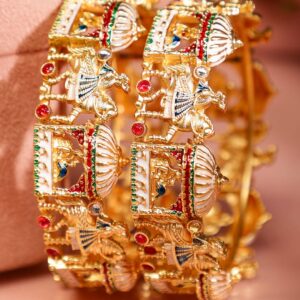 Set of 2 22K Gold Plated Handcrafted Bridal Bangles with Multicolor Enamel & Stones - 02-Apr