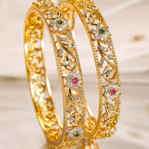 Set of 2, 22K Gold-Plated Ruby, Emerald & Cubic Zirconia Studded Handcrafted Bangles - 02-Aug